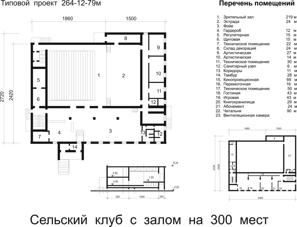 План зрительного зала на 300 мест.